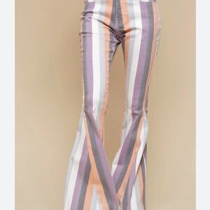 Striped Flare Wide-Leg Jeans in Peach, Lavender & White